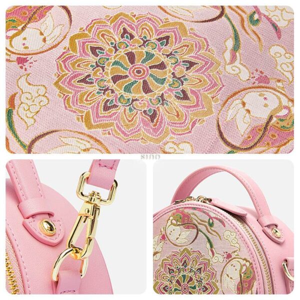 12_Song_Brocade_Pink_Retro_Round_Bag_Golden_Lotus_Lucky_Rabbit_Pattern_P12065502LP-1 12_Song_Brocade_Pink_Retro_Round_Bag_Golden_Lotus_Lucky_Rabbit_Pattern_P12065502LP-1