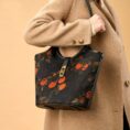 1_SinoCultural_-_Xiangyunsha_Silk_Leather_Printed_Persimmon_Bucket_Bag_YS120762