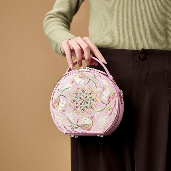 1_Song_Brocade_Pink_Retro_Round_Bag_Lotus_Lucky_Rabbit_Pattern_-_SinoCultural 1_Song_Brocade_Pink_Retro_Round_Bag_Lotus_Lucky_Rabbit_Pattern_-_SinoCultural