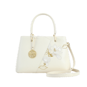 Embroidery Leather Magnolia Tote Bag Elegant Women Handbag with Scarf