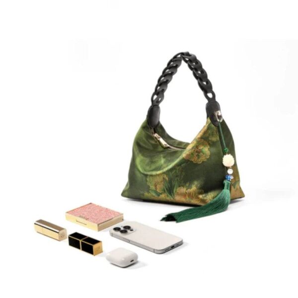 36_香り_雲_シルク_ダークグリーン_桑_シルク_ショルダーバッグ_-_中文 36_Fragrant_Cloud_Silk_Dark_Green_Mulberry_Silk_Shoulder_Bag_-_SinoCultural