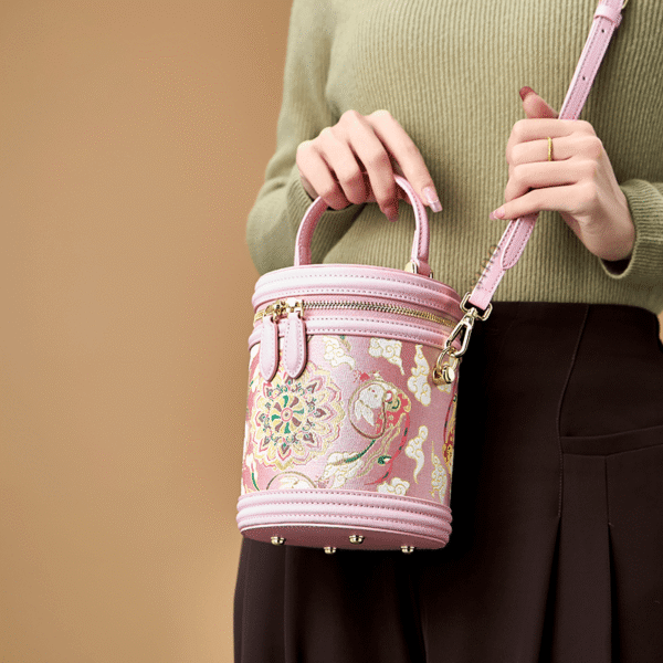 3_Song_Brocade_Pink_Retro_Bucket_Bag_Lotus_Lucky_Rabbit_Pattern_-_SinoCultural 3_Song_Brocade_Pink_Retro_Bucket_Bag_Lotus_Lucky_Rabbit_Pattern_-_SinoCultural