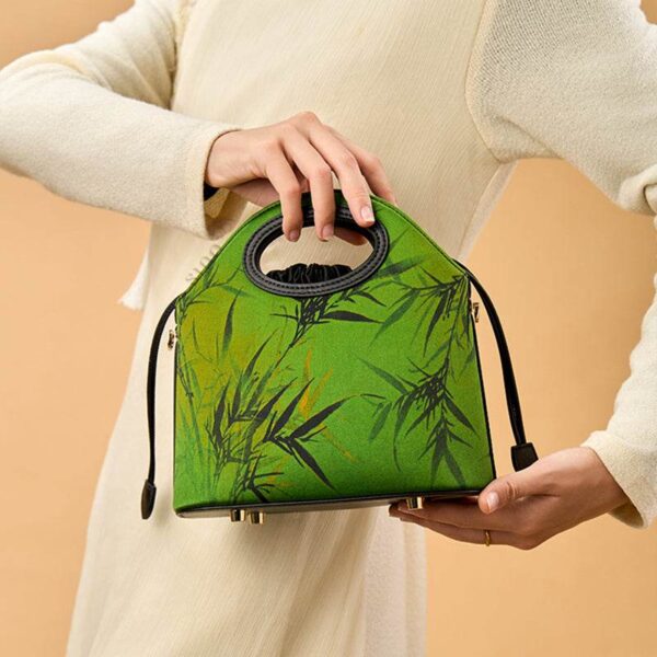 3_祥雲舎_絹_竹_緑_巾着袋_YS120670-2 3_Xiangyunsha_Silk_Bamboo_Green_Drawstring_Bucket_Bag_YS120670-2