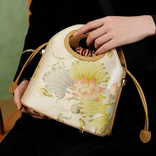 84_Printed_Jacquard_Lotus_Khaki_Drawstring_Bucket_Bag_LD120670 84_Printed_Jacquard_Lotus_Khaki_Drawstring_Bucket_Bag_LD120670