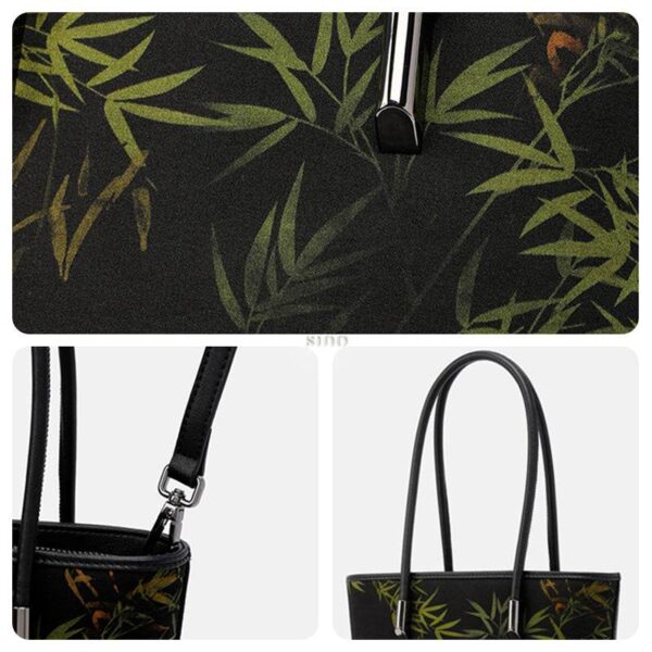 8Xiangyunsha_シルク_バンブープリント_クロスボディ_バケットバッグ_P110608 8Xiangyunsha_Silk_Bamboo_Print_Crossbody_Bucket_Bag_P110608