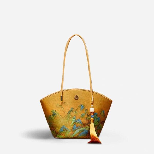 桑の木_シルク_手作り_トートバッグ_中文_中国_絵画_版画 A_Thousand_Li_of_Rivers_and_Mountains_Mulberry_Silk_Handcrafted_Tote_Bag_SinoCultural_Chinese_Painting_Print