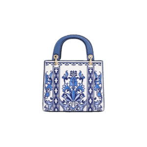 Handcrafted Embroidery Leather Handbag Blue and White Porcelain