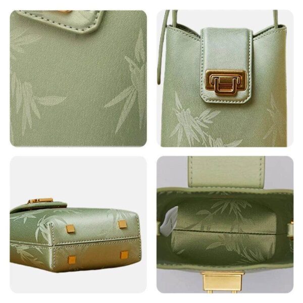 エンボス加工_レザー_グリーン_バンブー_リーフ_スマホバッグ_-_中文-2468713 Embossed_Leather_Green_Bamboo_Leaf_Phone_Bag_-_SinoCultural-2468713