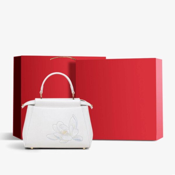 刺繍_レザー_黒_蓮_ハンドバッグ_-_中文2470501 Embroidery_Leather_Black_Lotus_Handbag_-_SinoCultural-2470501