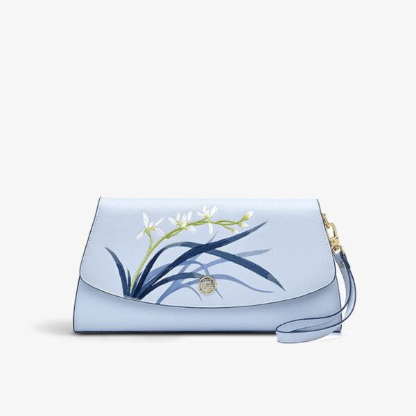 刺繍_レザー_ハンドヘルド_クラッチバッグ_ブルー_オーキッド_-_中文2473591 Embroidery_Leather_Handheld_Clutch_Bag_Blue_Orchid_-_SinoCultural-2473591