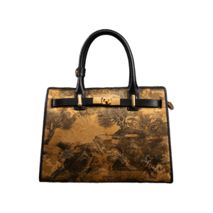 Handmade Xiangyunsha Silk Black Leather Kelly Bag Chinese Painting