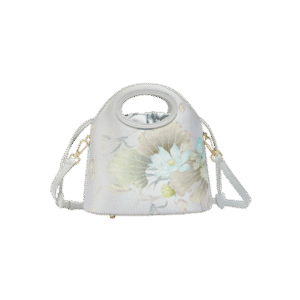 Printed Jacquard Lotus Gray Drawstring Bucket Bag