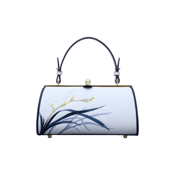 P120117-Embroidery_Leather_Blue_Barrel_Bag_Orchid_Cylinder_Chain_Handbag