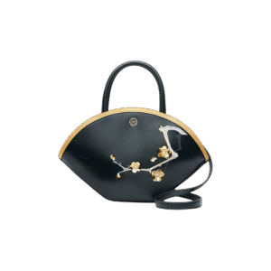 Embroidery Leather Black Basket Handbag 3D Peach Blossom