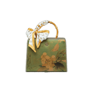 Mulberry Silk Bamboo Handle Green Square Handbag with Scarf