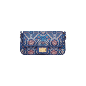 Song Brocade Leather Mulberry Silk Blue Shoulder Evening Bag