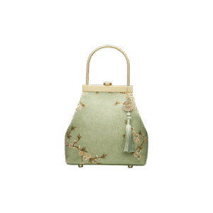 Mulberry Silk Luxury Light Green Kiss Lock Clutch Bag