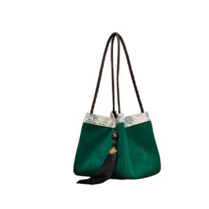 Xiangyunsha Silk Jacquard Vintage Green Bucket Bag