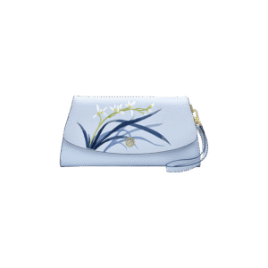 Embroidery Leather Clutch Bag Blue Orchid Elegant Handbag