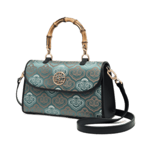 Embroidery Leather Bag Zhuang Brocade Bamboo Handle Handbag