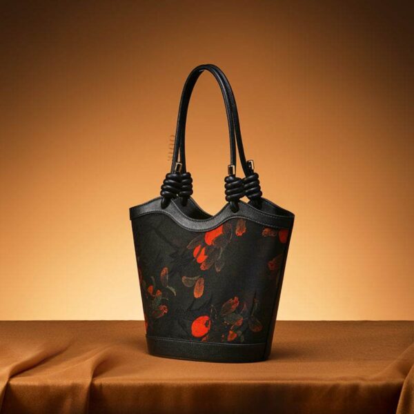 中文_祥雲舎_絹_皮_柿_ショルダーバッグ_YS120763_113012 Sinocultural_Xiangyunsha_Silk_Leather_Printed_Persimmon_Shoulder_Bag_YS120763_113012