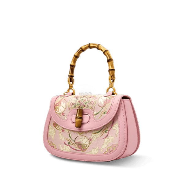 Song-Brocade-Pink-Mulberry-Silk-Handbag-Bamboo-Handle-Side-View Song-Brocade-Pink-Mulberry-Silk-Handbag-Bamboo-Handle-Side-View