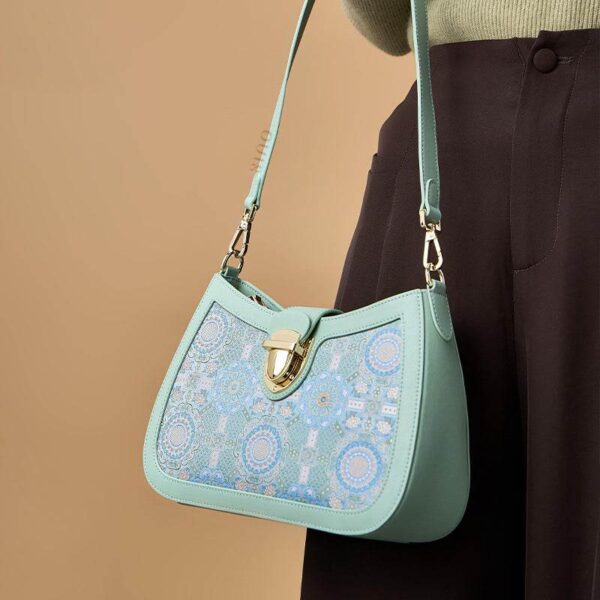 バッグ_ブロケード_レザー_グリーン_ショルダーバッグ_バダユン柄_FJ270038-2_3 Song_Brocade_Leather_Green_Shoulder_Bag_Badayun_Pattern_FJ270038-2_3