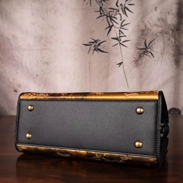 W4188-2_2_1_ハンドメイド_香り_雲_シルク_ブラック_レザー_ケリー_バッグ_中国_絵画 W4188-2_2_1-Handmade_Fragrant_Cloud_Silk_Black_Leather_Kelly_Bag_Chinese_Painting