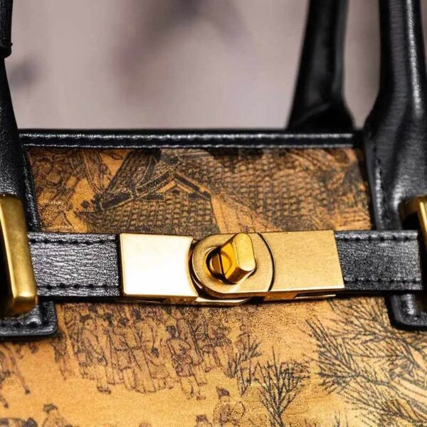 W4188-2_3_1_ハンドメイド_香り_雲_シルク_ブラック_レザー_ケリー_バッグ_中国_絵画 W4188-2_3_1-Handmade_Fragrant_Cloud_Silk_Black_Leather_Kelly_Bag_Chinese_Painting