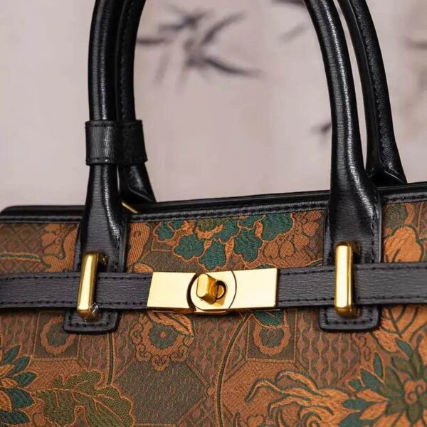 W4188-3_5_1_ハンドメイド_ブロケード_シノワズリ_ヴィンテージ_ブラウン_ケリーバッグ W4188-3_5_1-Handmade_Song_Brocade_Chinoiserie_Vintage_Brown_Kelly_Bag