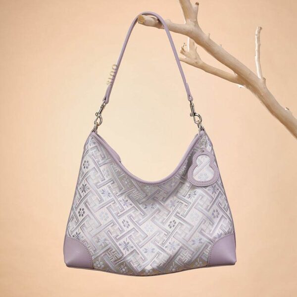ZhuangBrocadeレザーショルダーバッグトートバッグロマンティックパープルFJ220679_2 ZhuangBrocadeLeatherShoulderBagToteBagRomanticPurpleFJ220679_2
