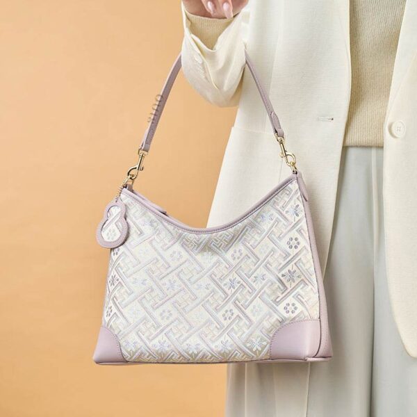 ZhuangBrocadeレザーショルダーバッグトートバッグロマンティックパープルFJ220679_3 ZhuangBrocadeLeatherShoulderBagToteBagRomanticPurpleFJ220679_3