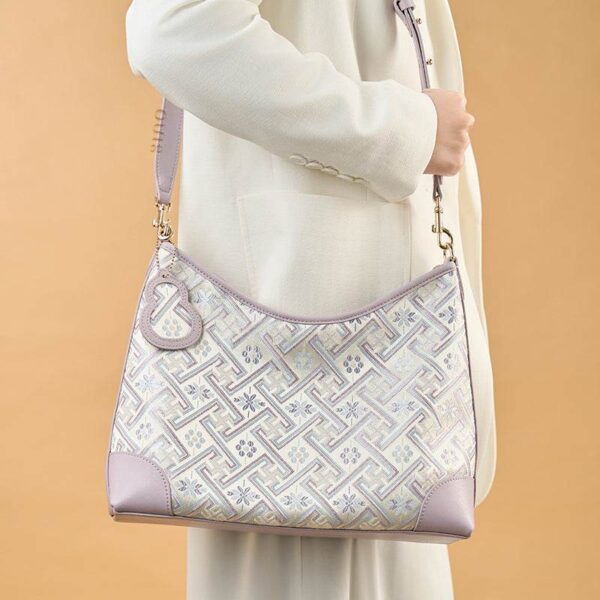 ZhuangBrocadeレザーショルダーバッグトートバッグロマンティックパープルFJ220679_5 ZhuangBrocadeLeatherShoulderBagToteBagRomanticPurpleFJ220679_5