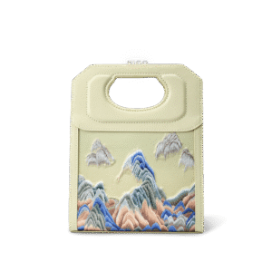 Chinoiserie Mountains Painting Hand Embroidered Leather Handle Bag