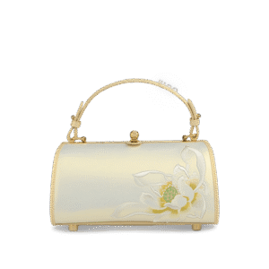 Embroidery Leather White Shoulder Bag Lotus Elegant Handbag