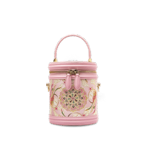 Song Brocade Powder Pink Bucket Bag Lotus & Lucky Rabbit Pattern