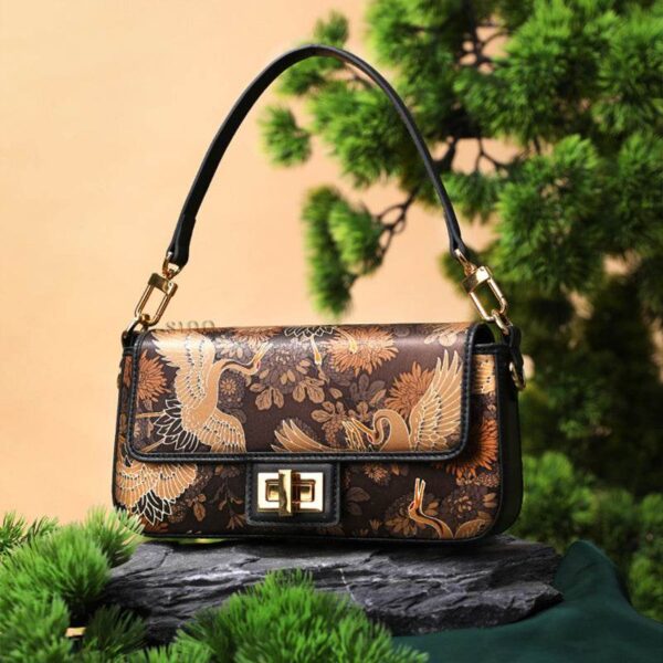 e_翔潤社_シルクヴィンテージ_鶴柄_ショルダーバッグ_YS120648 e_Xiangyunsha_Silk_Vintage_Crane_Print_Shoulder_Bag_YS120648