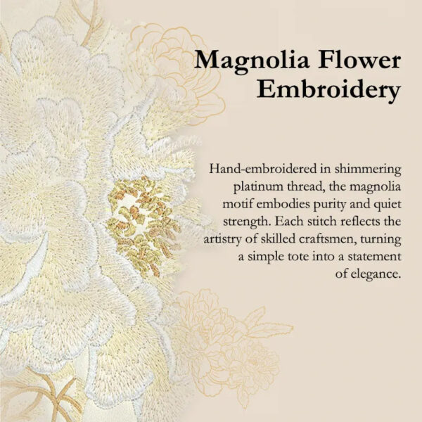 マグノリア・フラワー・手刺繍・プラチナ糸・ディテール magnolia-flower-embroidery-hand-embroidered-platinum-thread-detail