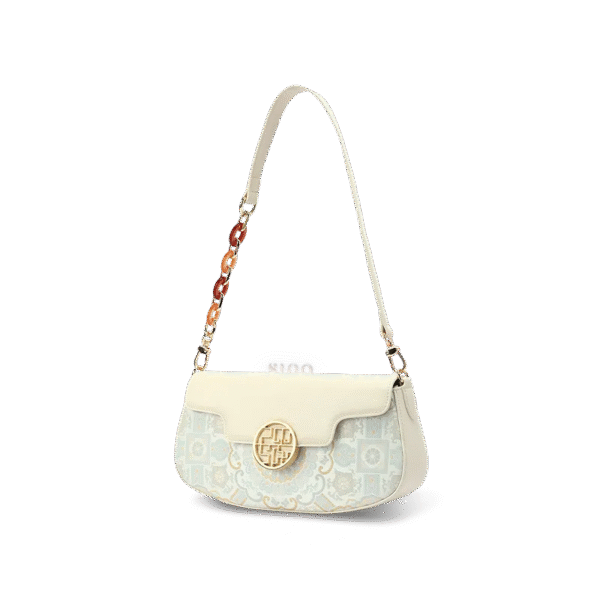 オクタゴナル・ブロケード・ホワイト・ショルダーバッグ・サイドプロフィール octagonal-brocade-white-shoulder-bag-side-profile