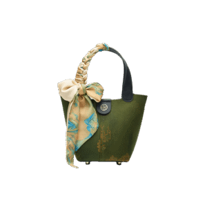 Xiangyunsha Silk Dark Green Bucket Bag with Scarf