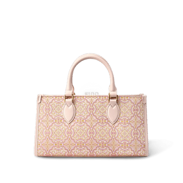 song-brocade-leather-handbag-pink-gold-dingsheng-motif-front-view